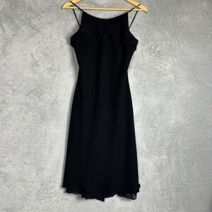 Vintage Jones New York Black Ruffle Neck Spaghetti Strap Midi Dress Y2K